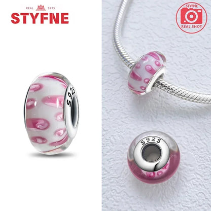 925 Sterling Silver Pink Color Series Beads Heart Flower Murano Glass DIY Jewelry Charms Fit Original Bracelet for Women Fine Gifts