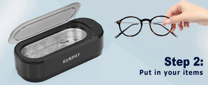 KUNPHY Ultrasonic Jewelry Cleaner 12oz 46KHz Professional Sonic Cleaner with One-Touch Operation for Rings, Glasses