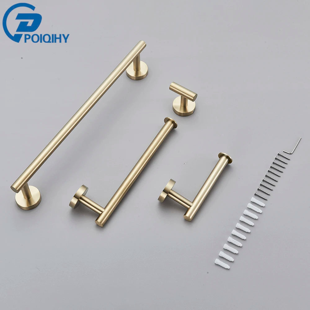 Brushed Gold Bathroom Accessories Towel Bar Bath Robe Hook Bathroom Hardware Set Shelf for Towels Paper Tissue Holder