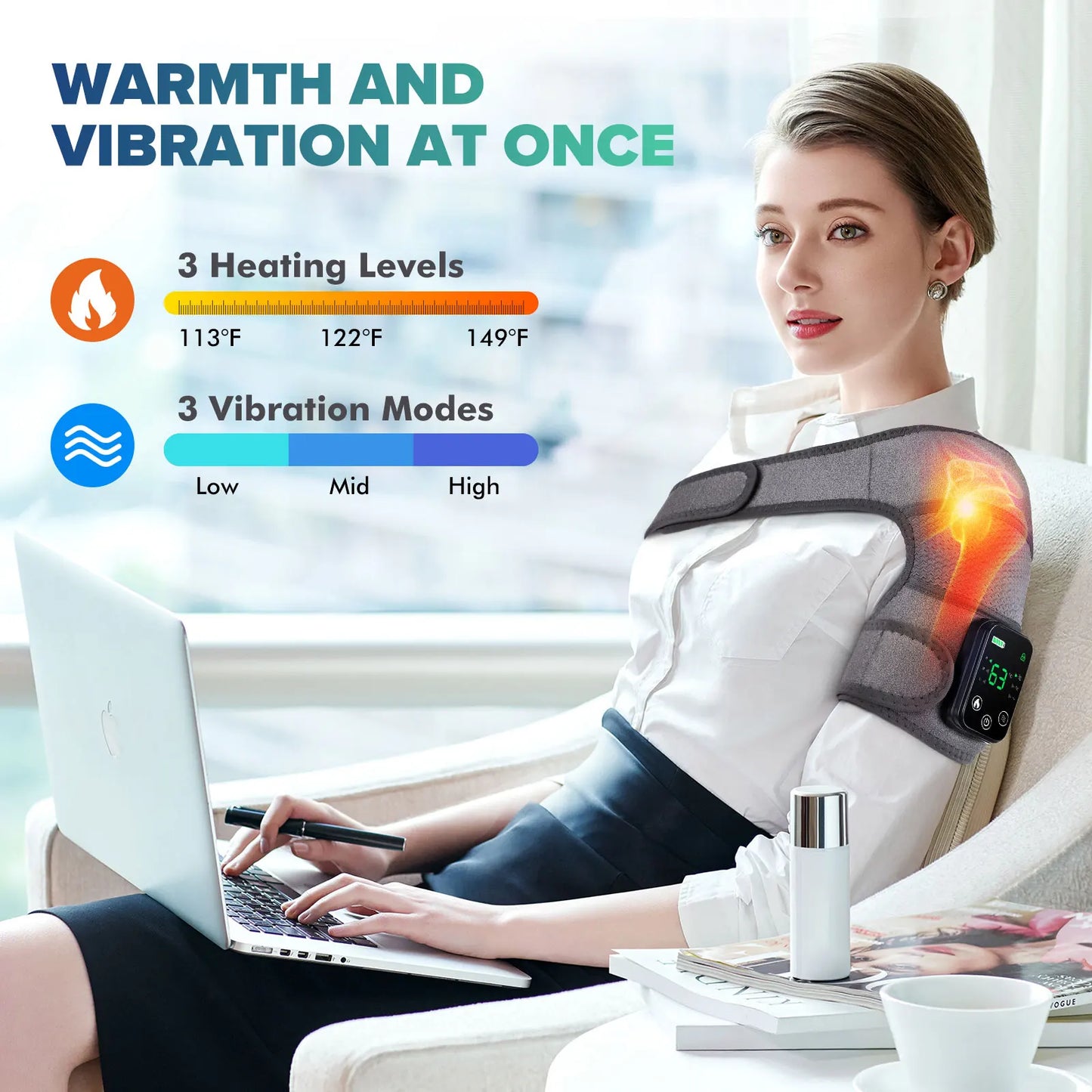 3-in-1 Heated Vibration Massager for Knee, Shoulder, and Elbow - 3 Heat Levels, 3 Vibration Modes, Non-Slip Wrap Design