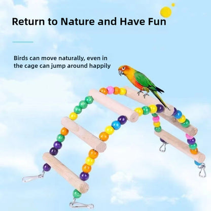 Natural Wood Birds Pets Parrots Ladders Climbing Toy Hanging Colorful Balls Parrot Swing Toys for Conures Parakeets Cockatiels