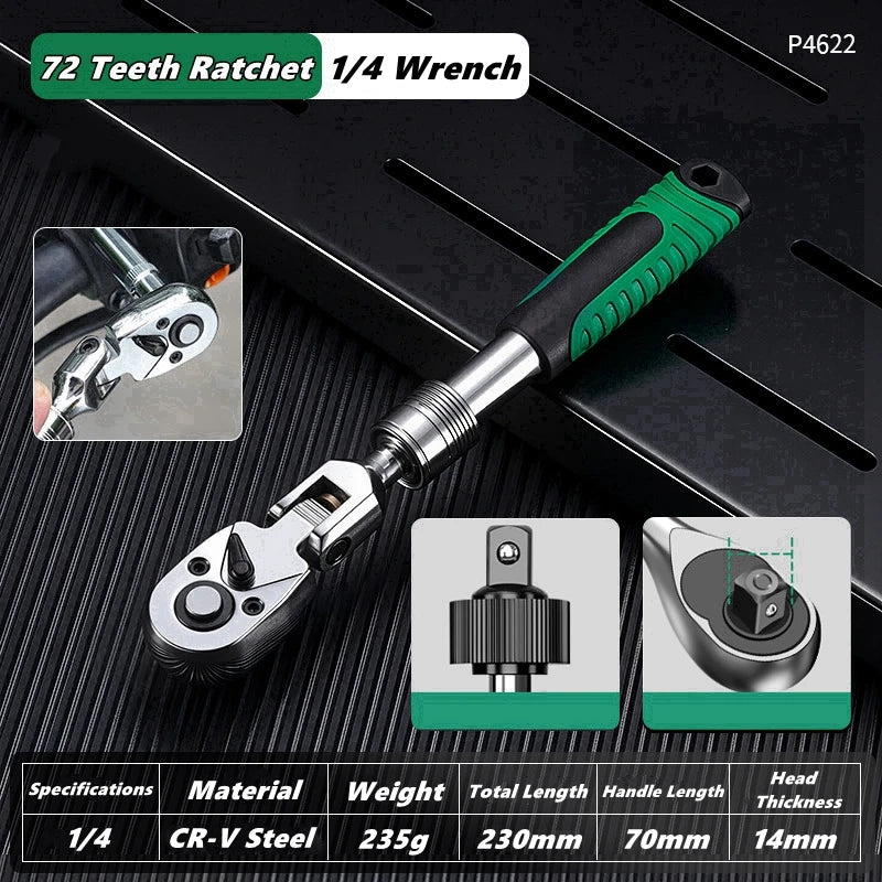 1/4，3/8，1/2 Inch Drive Socket Adjustable Ratchet Wrench Extendable Handle Wrench 72-Tooth Quick-Release Reversible