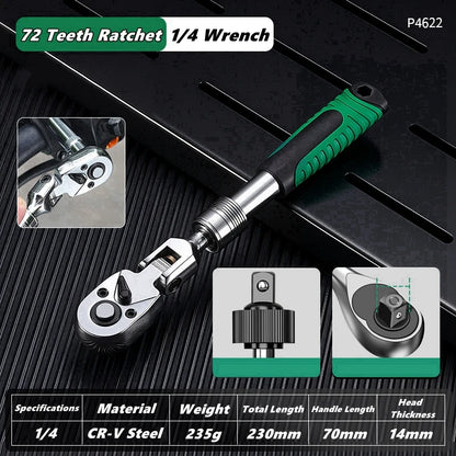 1/4，3/8，1/2 Inch Drive Socket Adjustable Ratchet Wrench Extendable Handle Wrench 72-Tooth Quick-Release Reversible
