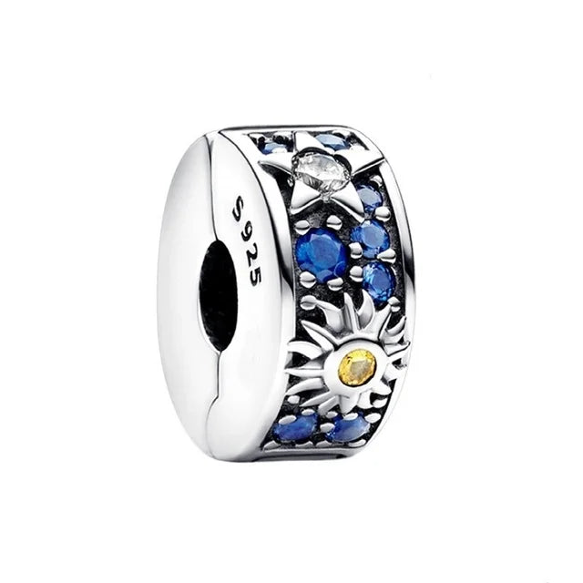 New Fashion 925 Sterling Silver Romantic Starry Sky Moon Sun Stars Pendant Fit Original Charms Bracelet Women Jewelry Gift