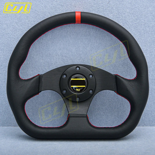 13-inch 320mm D-Shape Leather Steering Wheel JDM Universal Racing Sports Steering Wheel