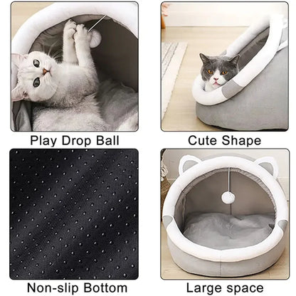 Pet Tent Cave Bed for Cats Small Dogs Self-Warming Cat Tent Bed Cat Hut Comfortable Pet Sleeping Bed Foldable Removable Washable