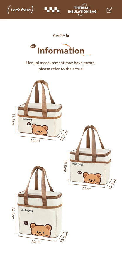 WORTHBUY Cute Thermal Lunch Box Bag, Student Portable Large Capacity Insulated Lunch Bag, Waterproof Reusable Picnic Cooler Bag