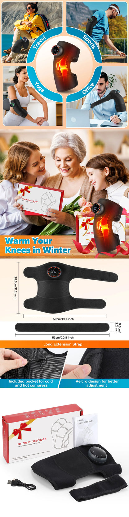 Electric Heated Vibration Knee Massage Pad, 3 in 1 Massager for Shoulder Elbow, Hot Compress Thermal Joint Brace Muscle Relaxation