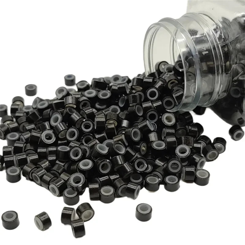 1000Pcs, Hair Extentions Micro Rings Links Beads, 5mm Silicone Lined Beads for Human Hair Extensions Tool-Multi-colored