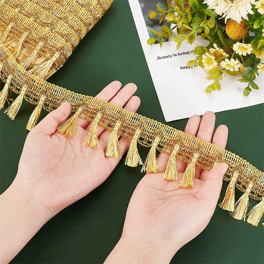 5 Yards Gold Silver Fringe Tassel Trim Polyester Fiber Fringe Lace Trim Ribbon Crafting Lace Sewing Trim for Curtain Clothes Ho