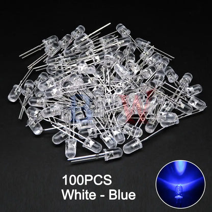 100PCS/LOT, 5mm LED Diode, F5 Assorted Kit, White Green Red Blue Yellow Orange Pink Purple Warm White DIY Light Emitting Diodes, IBUW