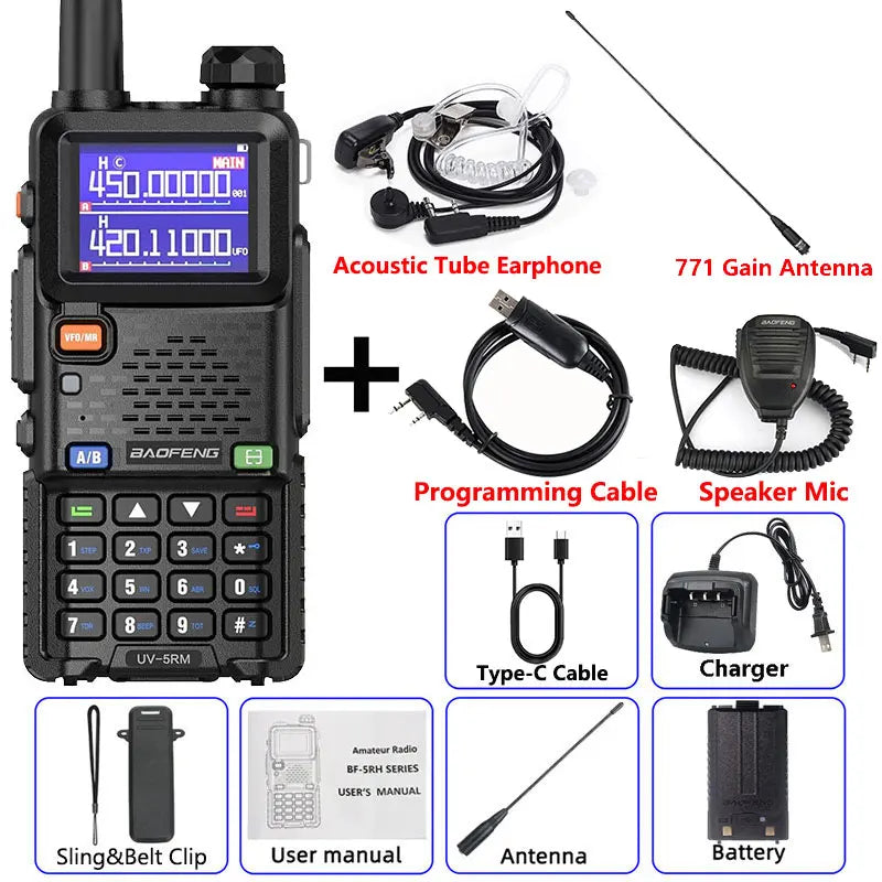 Baofeng UV-5RM Walkie Talkie Long Range Wireless Copy Frequency Two Way Radio Type-C Charger Upgraded UV 5R Full Band Transceiver