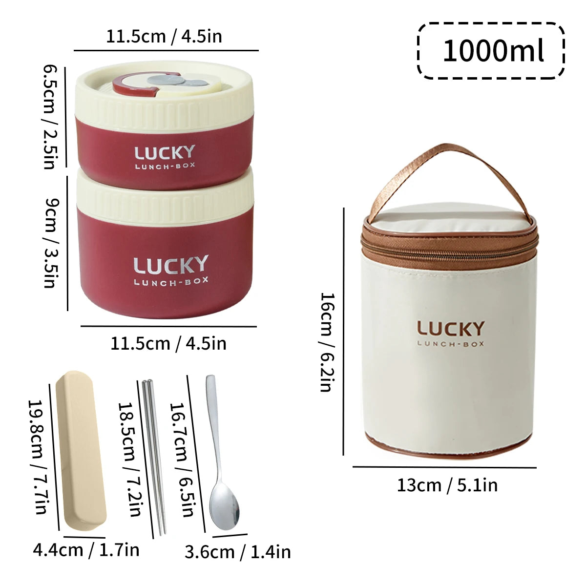 WORTHBUY Portable Insulated Lunch Box 304 Stainless Steel Bento Box With Cutlery&Thermal Bag Microwave Leak-proof Food Container