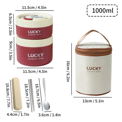 WORTHBUY Portable Insulated Lunch Box 304 Stainless Steel Bento Box With Cutlery&Thermal Bag Microwave Leak-proof Food Container
