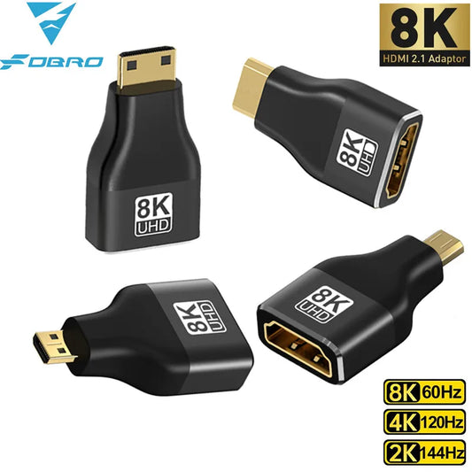 HDMI-Compatible Adapter, Mini/Micro HDMI To HDMI Adapter, 8K 60Hz 4K 120Hz/144Hz Male To Female Converter For HDTV Laptop PS5