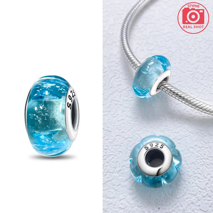 Original 925 Silver Charms Flower Blue Star Green Turtle Glass Beads Fit Bracelet Women DIY Gift Murano Jewelry Accessories