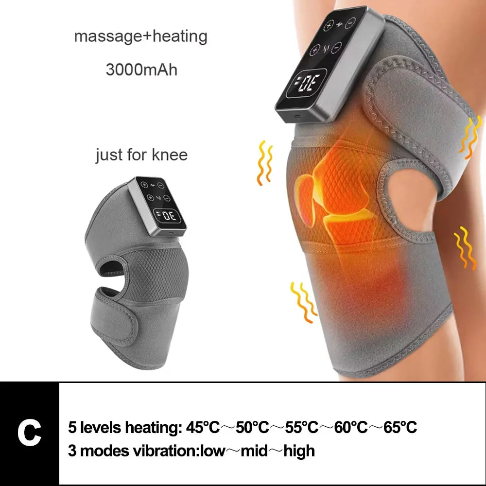 Electric Heated Vibration Knee Massage Pad, 3 in 1 Massager for Shoulder Elbow, Hot Compress Thermal Joint Brace Muscle Relaxation