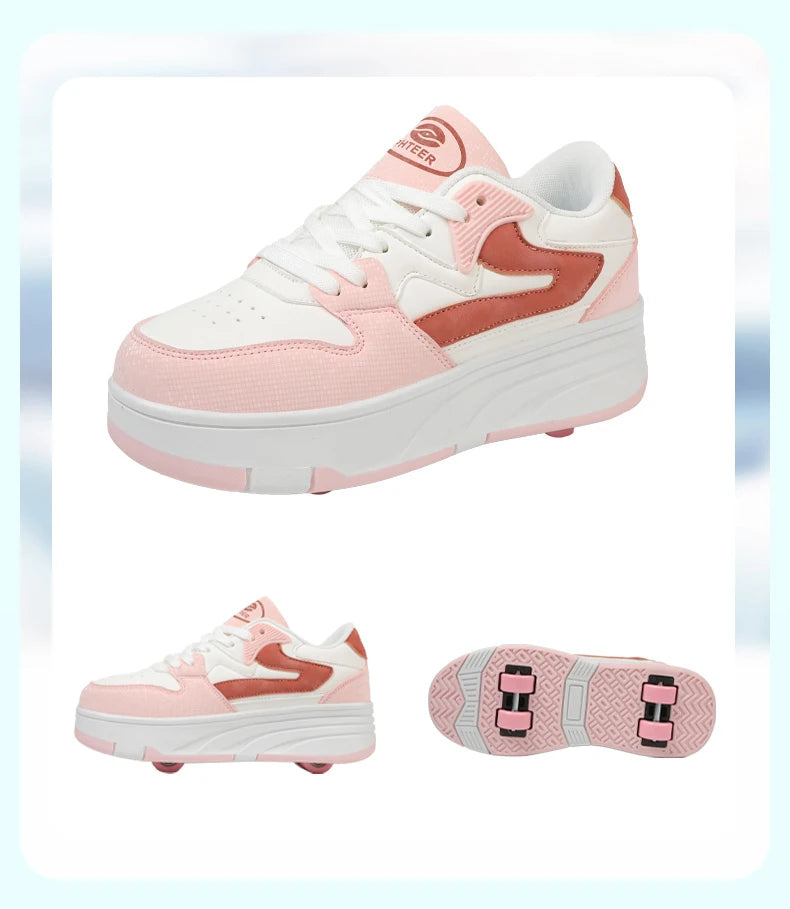 Roller Skate Shoe Walking Shoes With Four-wheel Student Sports Pulleys Walking Shoes With Wheels Summer Spring Kids Sneakers