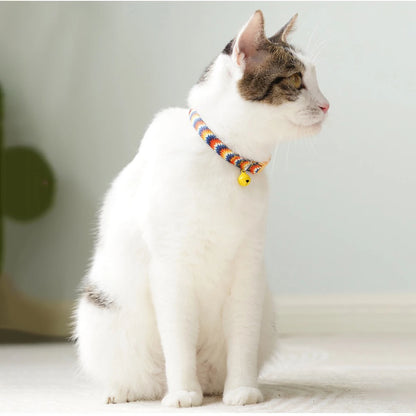 Cute Cat Weaving Necklace with Small Bell Design, Anti-Suffocation Cat Collar Adjustable 15-30cm Comfortable Soft nylon material