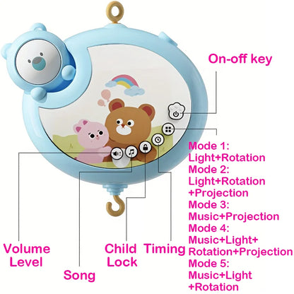 360° Musical Baby Crib Mobile Rotating Night Light Bed Bell Toy Four Speed Timing Hanging Infant Newborn Rattle Bedside Gift
