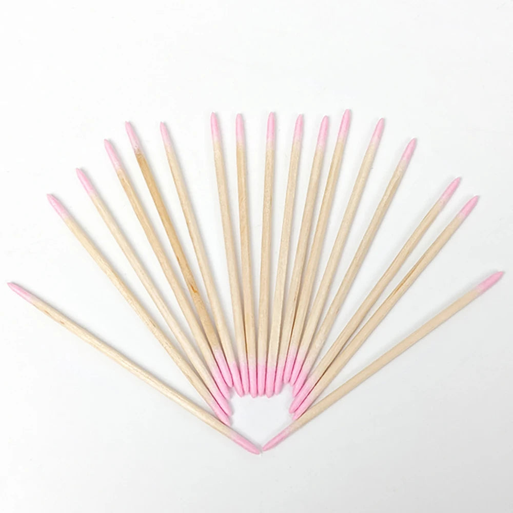 100/200/300/500Pcs Nail Double-Head Wood Swab Cleaning Sticks Pink Dual-Tipped Cotton Head Cleaning Swab Nail Polish Remover 7cm