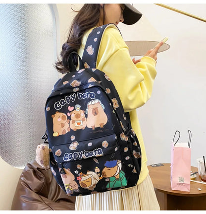 Cute Large Capacity Capybara Backpack, Cartoon Breathable Student Schoolbag, Nylon Ultra-light Book Bag, Back to school Girl