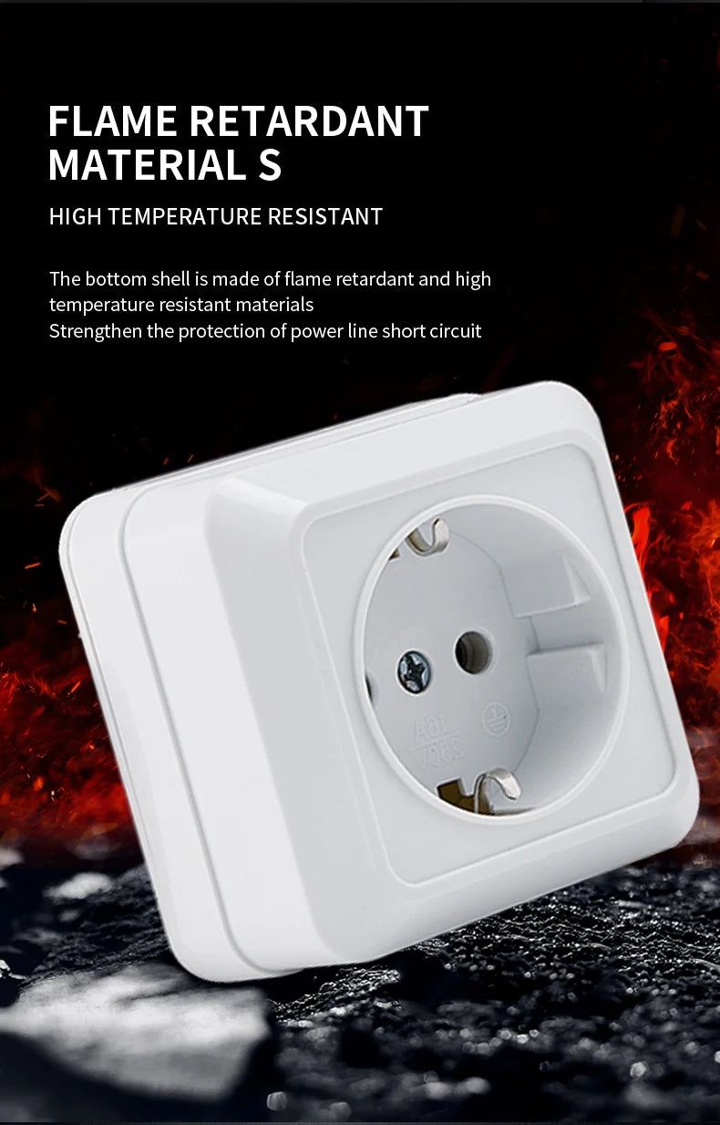WESA White Wall Mount Socket EU Standard Electrical Outlett Ground Vintage Surface Power Socket Plug Flame Retardant Plastic
