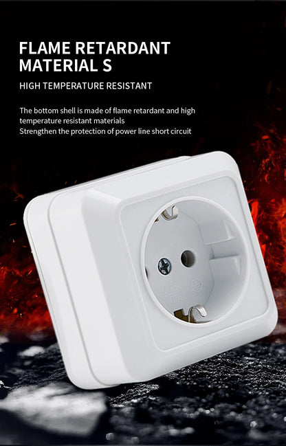 WESA White Wall Mount Socket EU Standard Electrical Outlett Ground Vintage Surface Power Socket Plug Flame Retardant Plastic