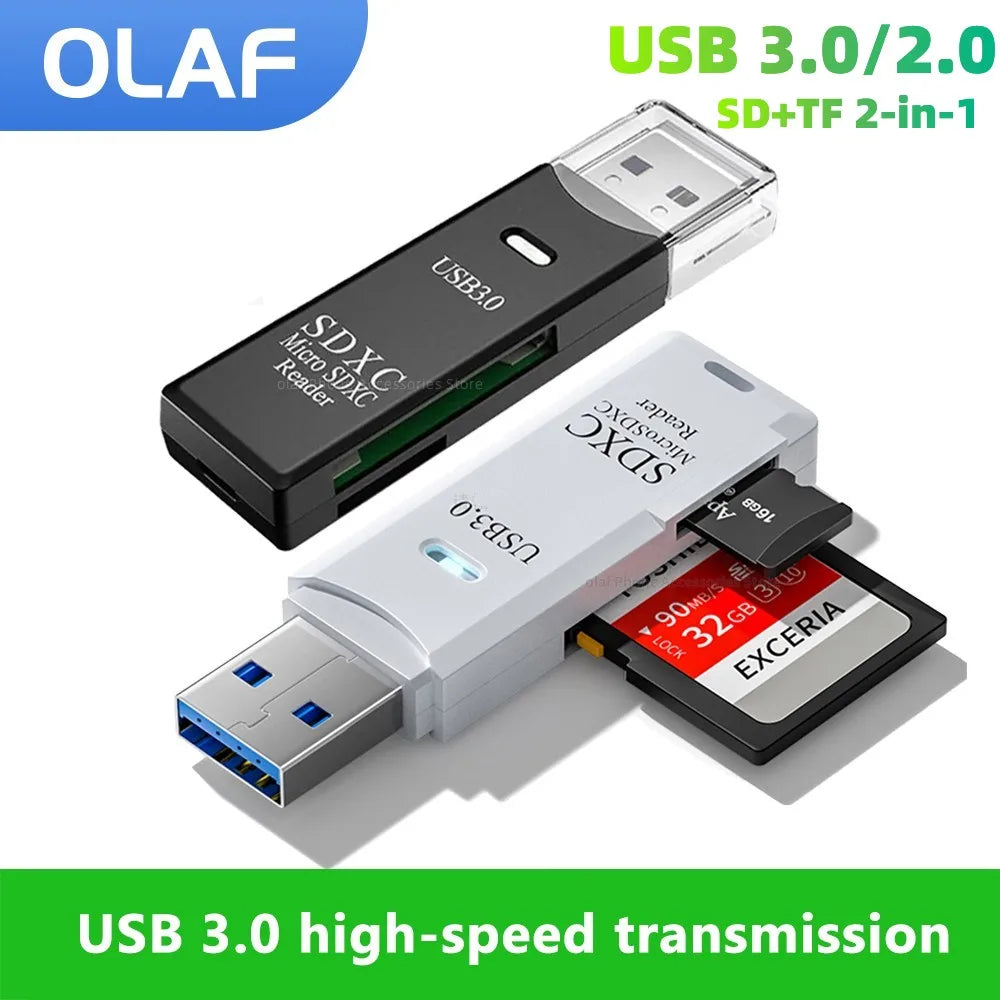 2-in-1 Card Reader USB 3.0/2.0 SD TF Card Memory Reader High-Speed Card Reader for PC Laptop Accessories SD Card Adapter