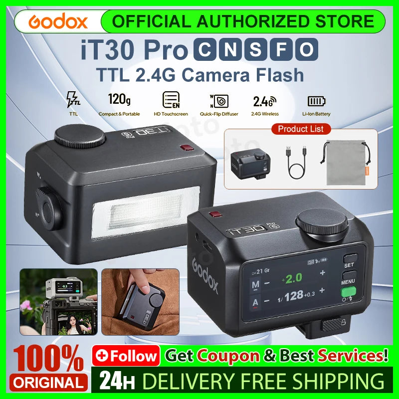 Godox iT30Pro iT30 Pro C/N/S/F/O 2.8" Touchscreen Pocket Flash TTL Auto-Exposure 2.4G Wireless on Camera Flash