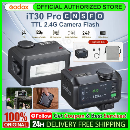 Godox iT30Pro iT30 Pro C/N/S/F/O 2.8" Touchscreen Pocket Flash TTL Auto-Exposure 2.4G Wireless on Camera Flash