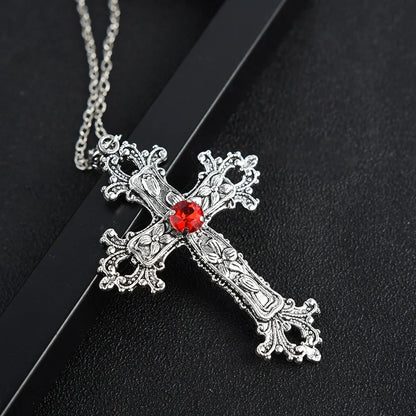 Y2K Punk Crystal Big Cross Pendant Necklaces for Women Men, Gothic Irregular Cross Clavicle Chain Necklaces, Aesthetic Jewelry