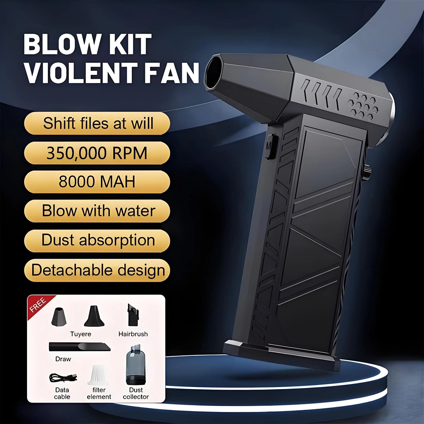 Violent Fan 350,000RPM Powerful Air Blower Vacuum Dust Cleaner Rechargeable Strong Winds 58m/s Brushless Turbo Jet Blower Dryer