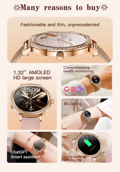 Luxury Women's Smartwatches Diamond Dial Fashion Smart Watch Heart Rate Monitor Sleep Tracking IP67 Waterproof For Android & IOS