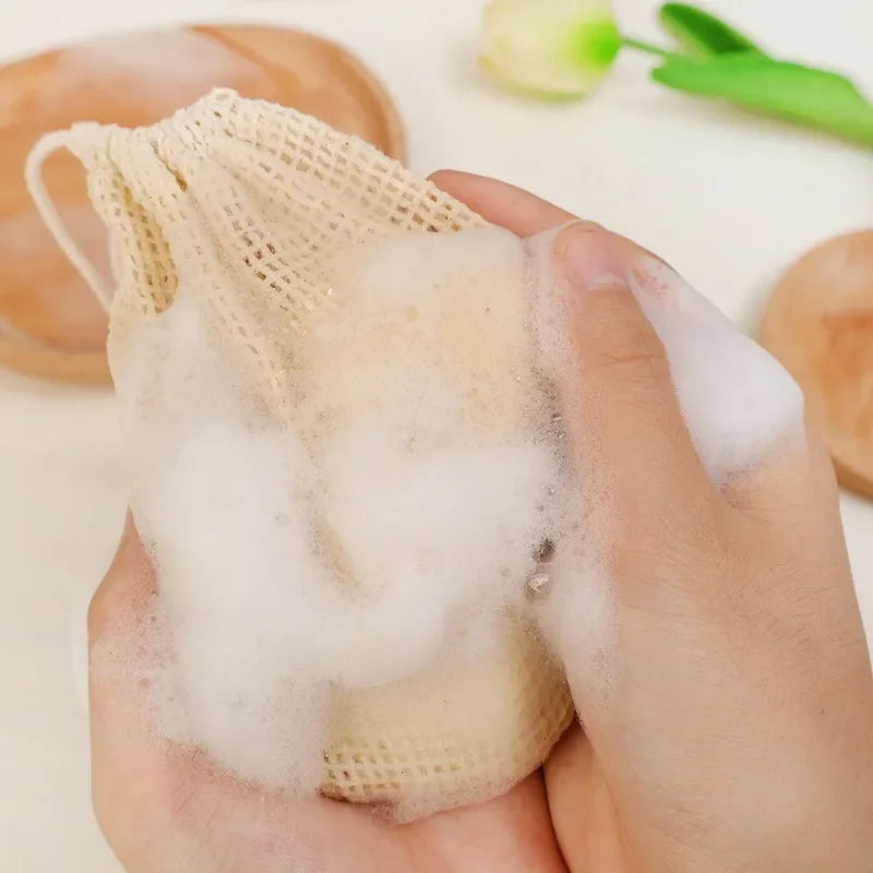 1/10PCS Hangable Soap Bags Natural Cotton Linen Foaming Soap Net Bag Body Soap Cleanser Net Bags Household Shower Cleaning Tools