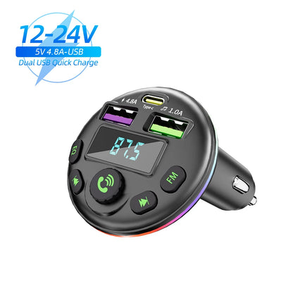 Car Bluetooth 5.0 FM Transmitter MP3 Modulator Player Handsfree Audio Receiver With 3 in 1 Charge Cable for IPhone Huawei Xiaomi