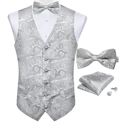 Suit Vest With Bow Tie Pocket Square Cufflinks Light Blue Black Red Paisley Luxury Wedding Prom Tuxedo Waistcoat for Men