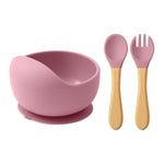 Mamaplan 3PCS Baby Silicone Feeding Set Toddler Suction Bowl Feeding Training Spoon Fork Baby Dishes Plate Baby Accessories