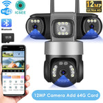 12MP Outdoors Wifi Camera 6K HD Triple Lens Triple Screens PTZ IP Security Camera Human Auto Tracking Waterproof CCTV Cam ICSEE