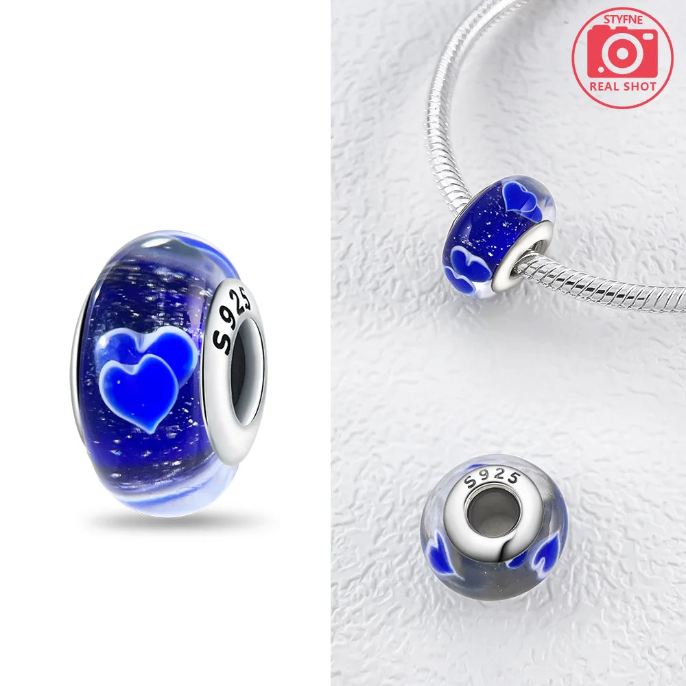 Original 925 Silver Charms Flower Blue Star Green Turtle Glass Beads Fit Bracelet Women DIY Gift Murano Jewelry Accessories