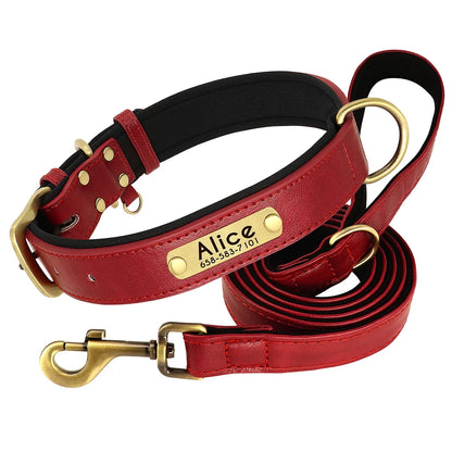Customized Leather Dog Collar Leash Set, Soft Padded Leather Collar For Small Medium Large Dogs With Free Engraved Nameplate