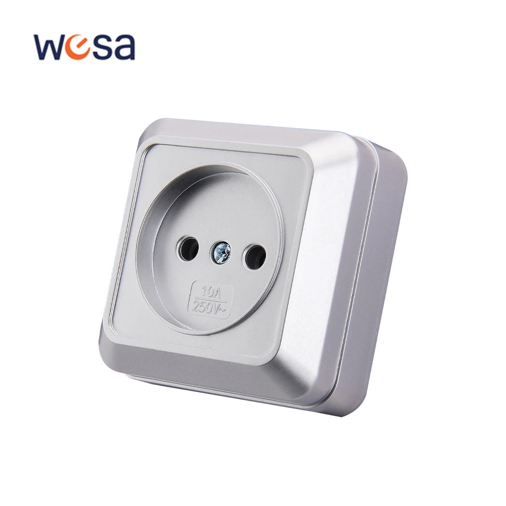 Silvery Wall Surface Button, Light Switch, EU Spray Paint Plastic Outdoor 1 Gang 1 Way, Wall Exterior Rocker On/Off  Switch, WESA