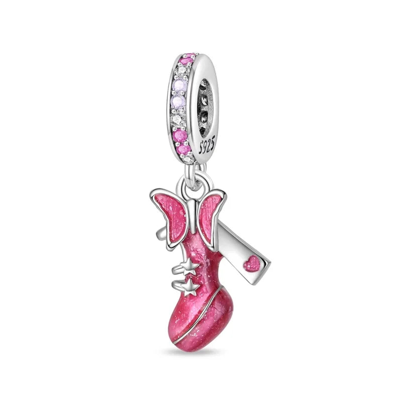 New 925 Silver Fashion Pink Princess Skirt Bag Lipstick Charms Beads Fit 3mm 925 Original Bracelet DIY Jewelry Birthday Gift