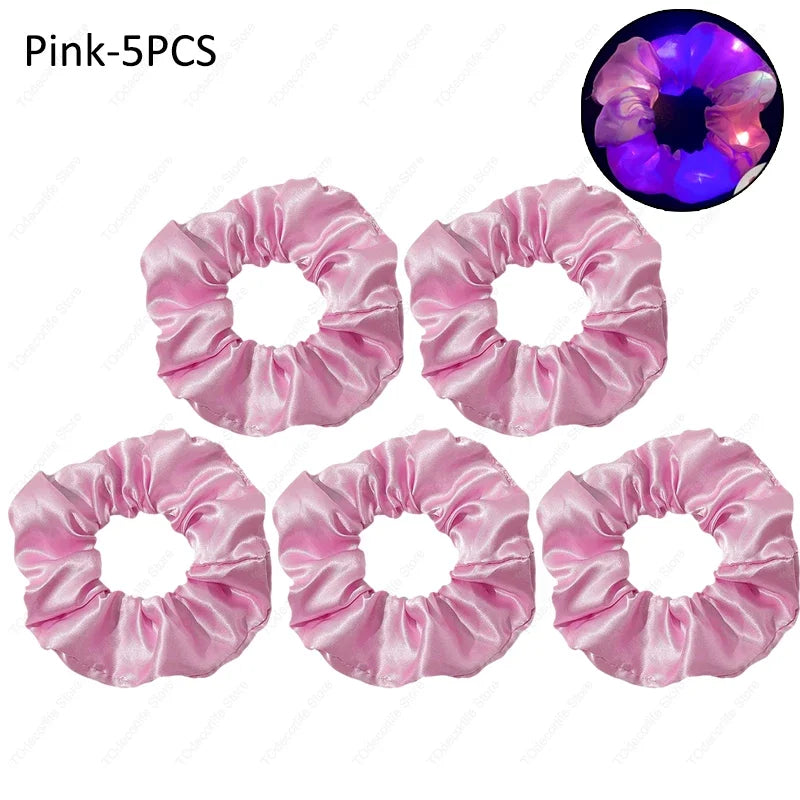 LED Luminous Scrunchies Hairband Women Glowing Elastic Hair Tie Hair Rope Girl Glow in the Dark Party Supplies Hair Accessory