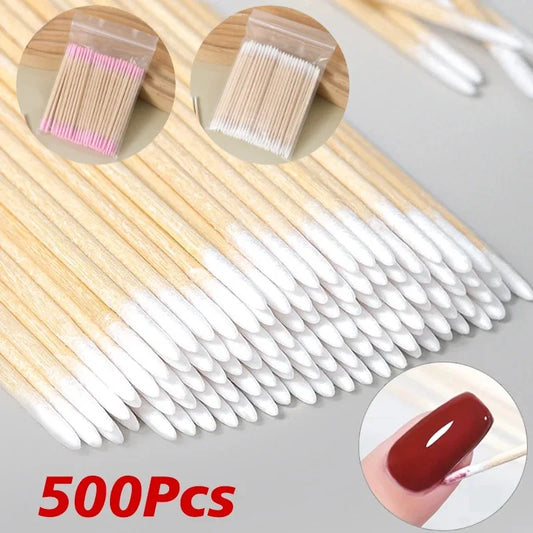 500/300/100Pcs Nails Wood Swab Clean Sticks Bud Tip Wooden Cotton Head Detail Corrector Manicure Nail Polish Remover Art Tool