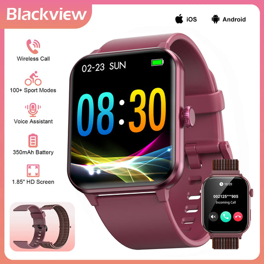 Blackview R50 Smart Watch, Heart Rate Monitor 1.85'' HD Screen, 100+ Sport Modes, Men Women, Outdoor Watch for IOS Android