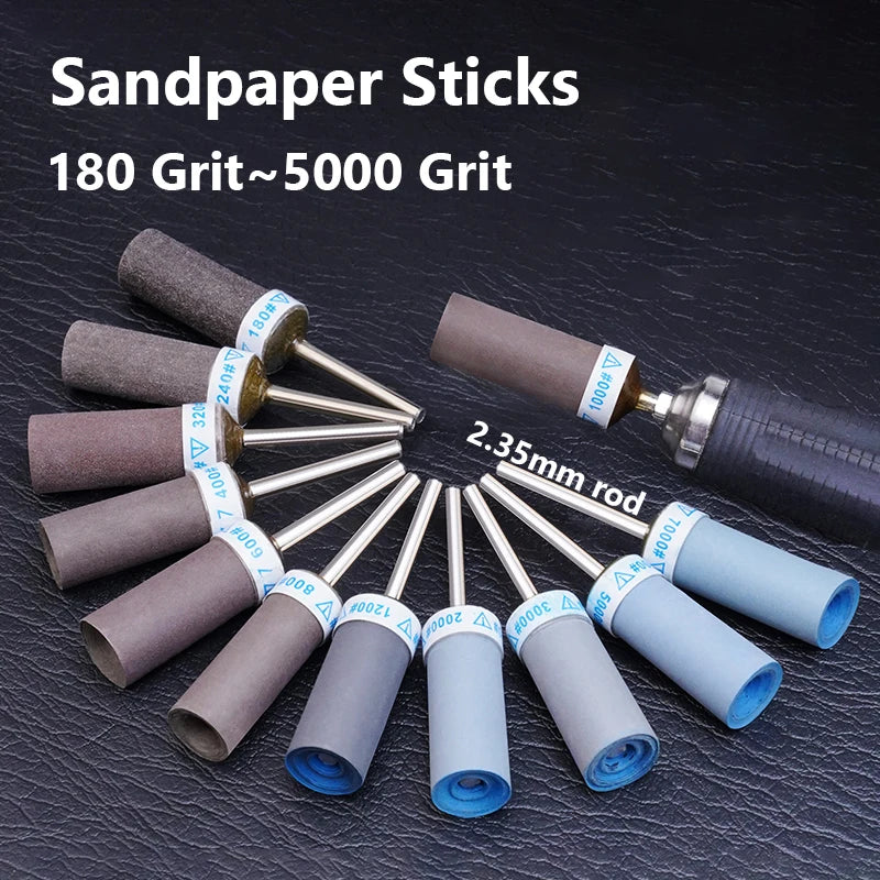 Cylindrical Sandpaper Rod Grinding Head 180 Grit~5000 Grit 2.35 Handles for Polishing Metal Wood Jewelry