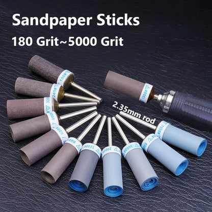 Cylindrical Sandpaper Rod Grinding Head 180 Grit~5000 Grit 2.35 Handles for Polishing Metal Wood Jewelry