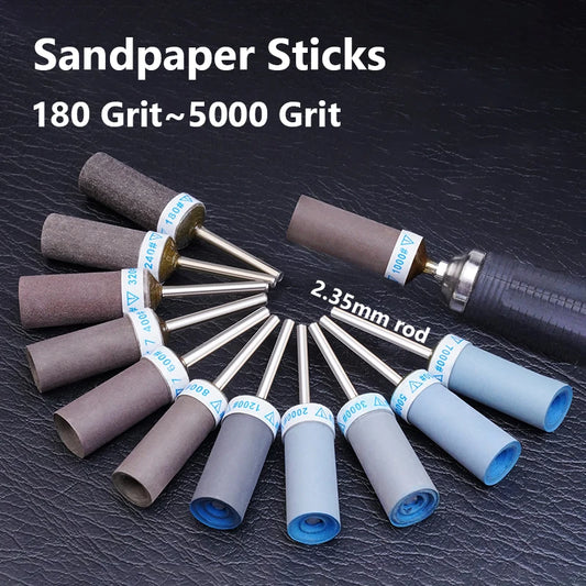 Cylindrical Sandpaper Rod Grinding Head 180 Grit~5000 Grit 2.35 Handles for Polishing Metal Wood Jewelry