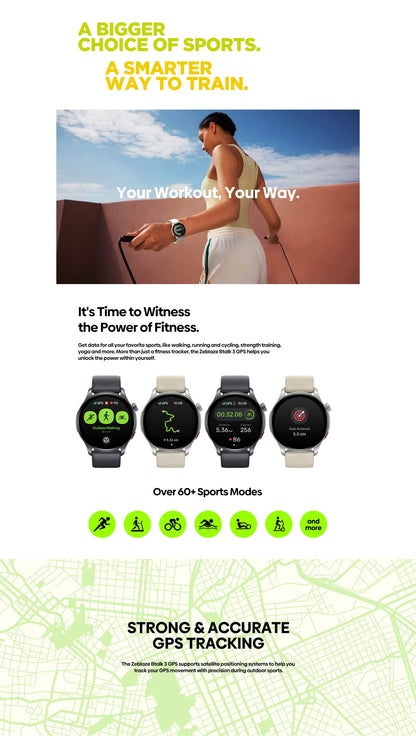 New Zeblaze Btalk 3 GPS Smartwatch 1.43" AMOLED Screen Dual Strap Bluetooth Calling Sports Watch Heart Rate SpO2 Stress Tracking
